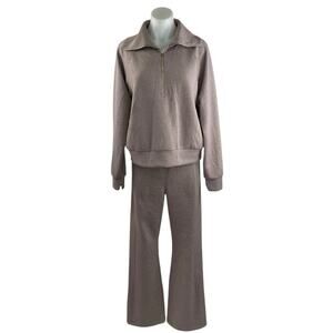 Women's Taupe Metallic Two-Piece Lounge Set